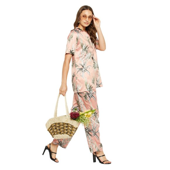 Gypsie Blu Loungewear Satin Co-Ord Set Floral Printed Pajama Shirt Set 2 Piece - Picture 7 of 7